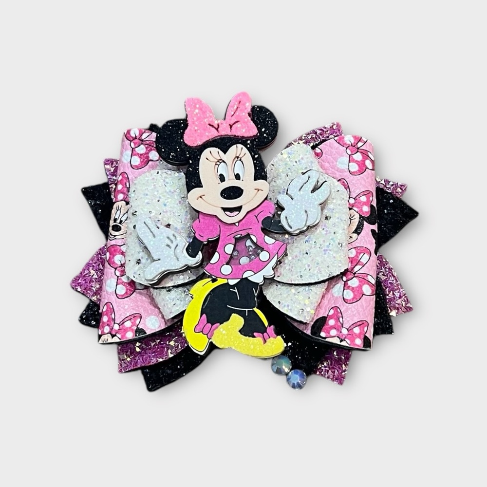 Disney Minnie Mouse White Poppy Designs Slitter Shaker Sparkle Hair Bow